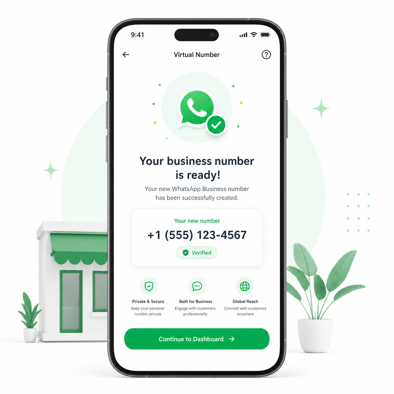 Generated business number confirmation on a phone screen