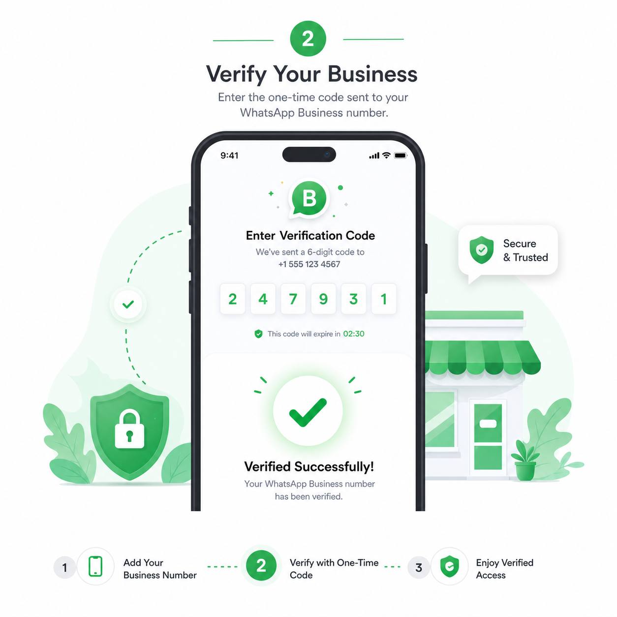 WhatsApp Business verification code success screen