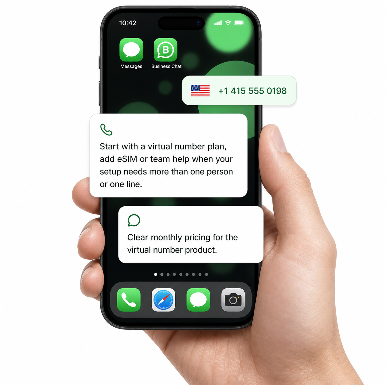 Smartphone in hand showing business number messages