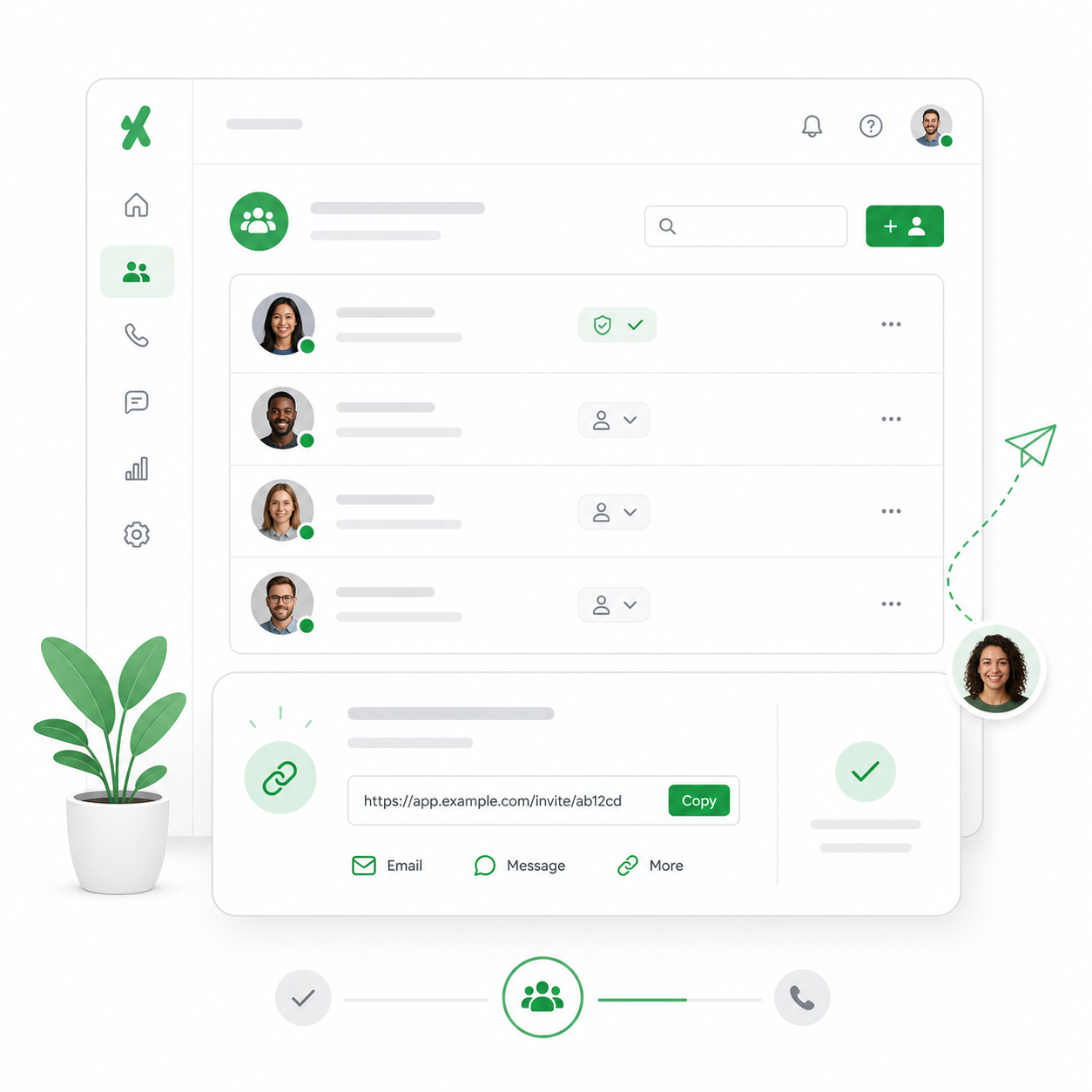 Admin dashboard inviting team members to a WhatsApp Business numbers workspace